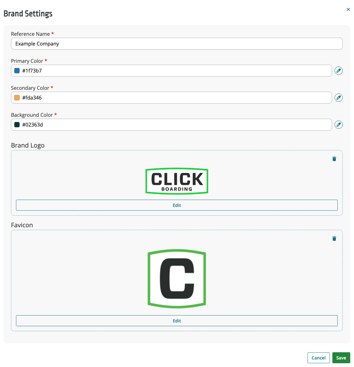 Image of the Brand edit modal