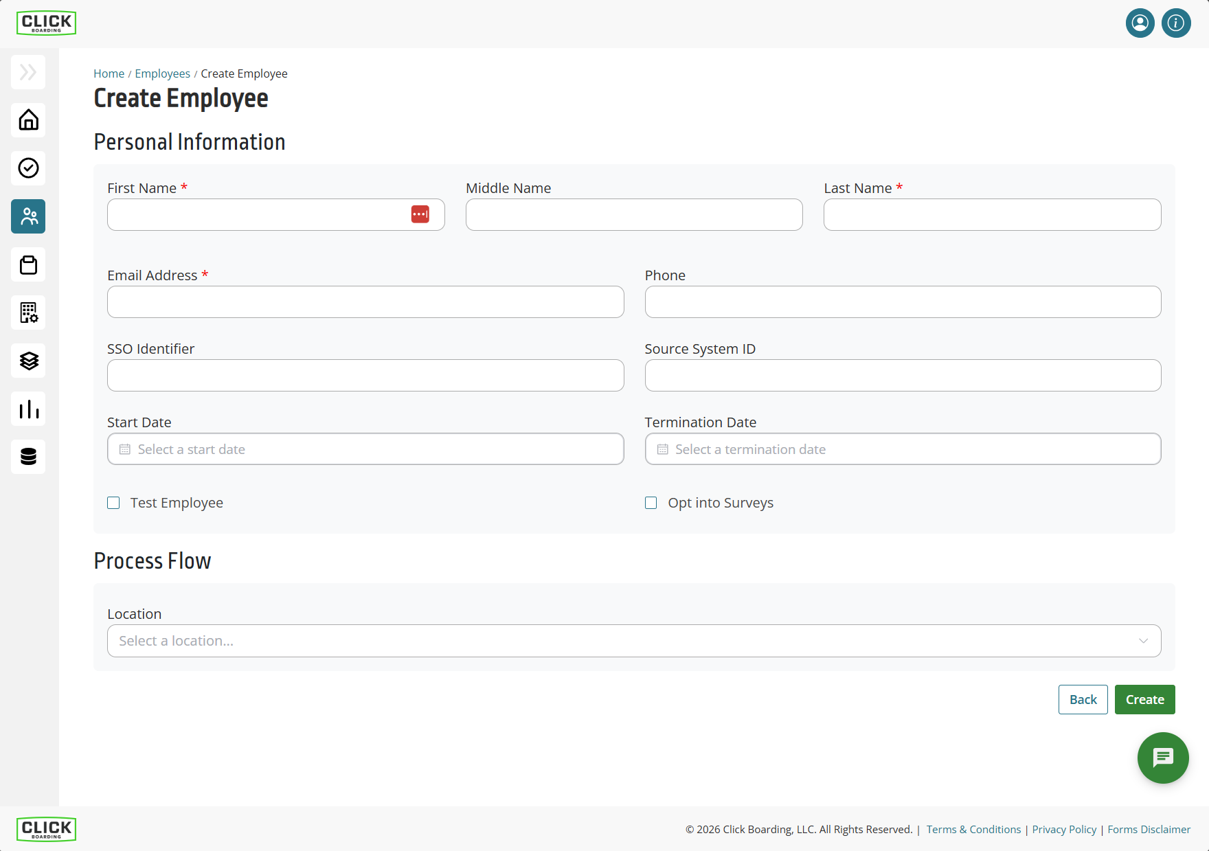 Showing the Create Employee page