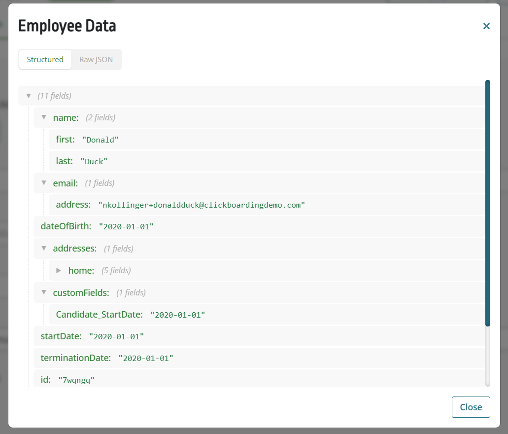 Image of the structured data view