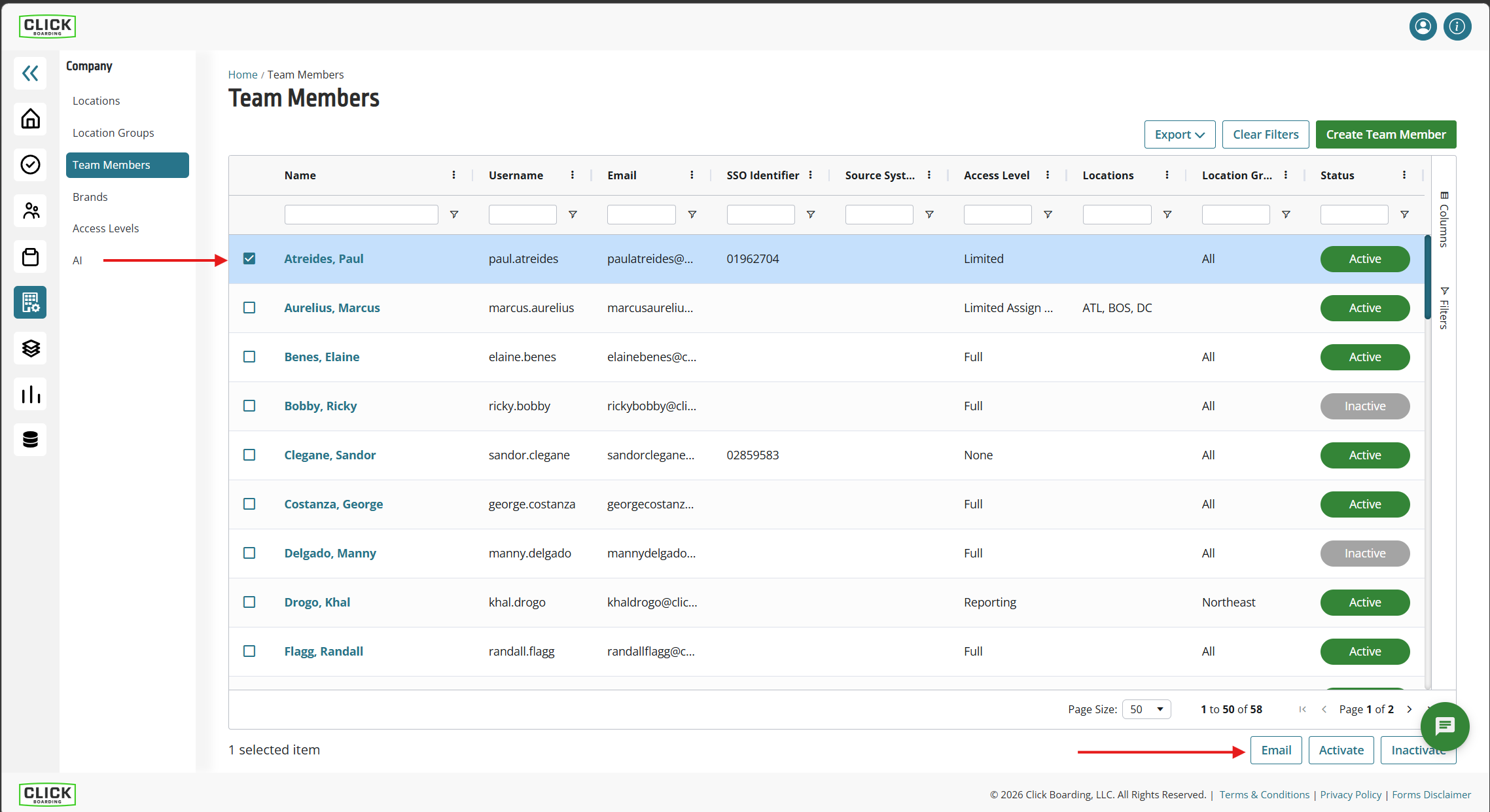 Image showing how to send an email to a team member